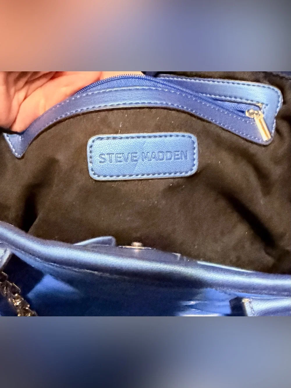 Steve Madden Quilted Royal Blue Tote with Chain Handles
